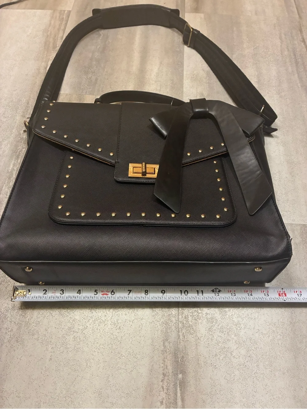 Ecosusi Black Studded Satchel with Bow Accent